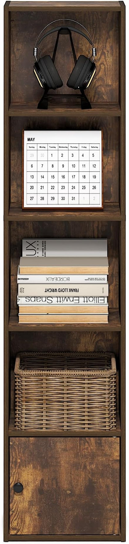 Furinno LUDER Book Shelf, 5-Tier Bookshelf with Open Shelf, Standing Bookcase with 1 Door Cabinet, 9.3 x 12 x 52, for Organization and Storage, for Living Room, Bedroom, Home Office, Amber Pine - Image 5