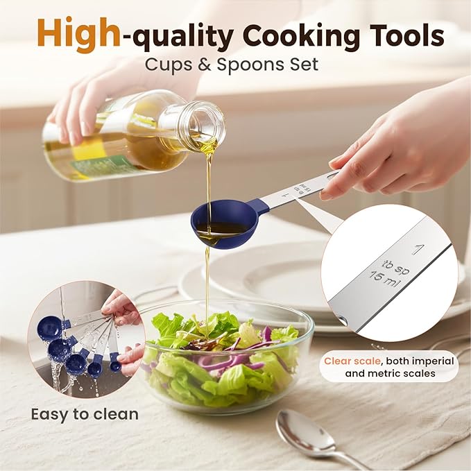16PCS Measuring Cups and Spoons Set, Measuring Spoon Set with Metric and US Measurements, Fits for Measuring Dry and Liquid (Blue) - Image 6