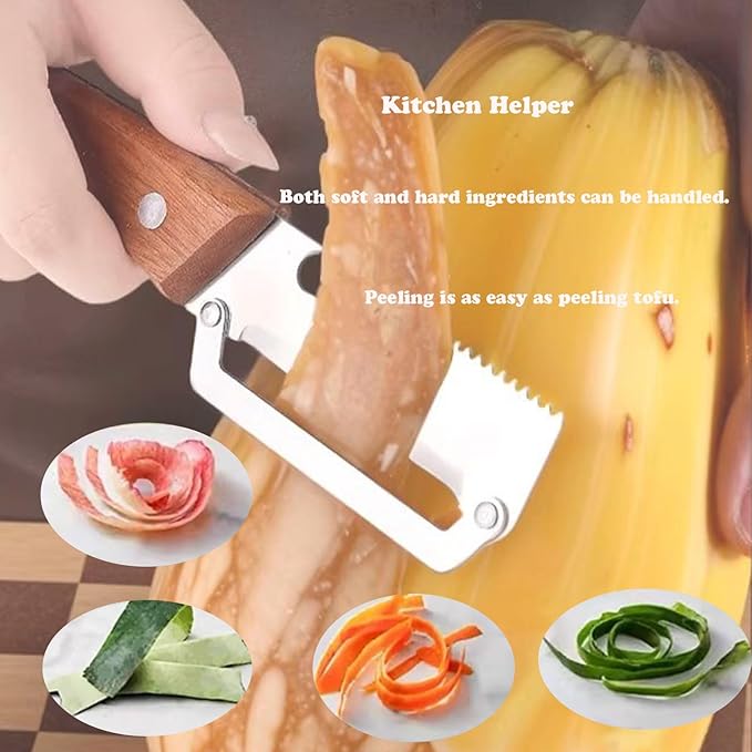 Multifunctional Vegetable Peeler,Zero Flex Peeler with Wooden Handle and Bottle Opener,Stainless Steel Kitchen Tool Suitable for All Kinds Of Vegetables and Fruits(2 PCS) - Image 5