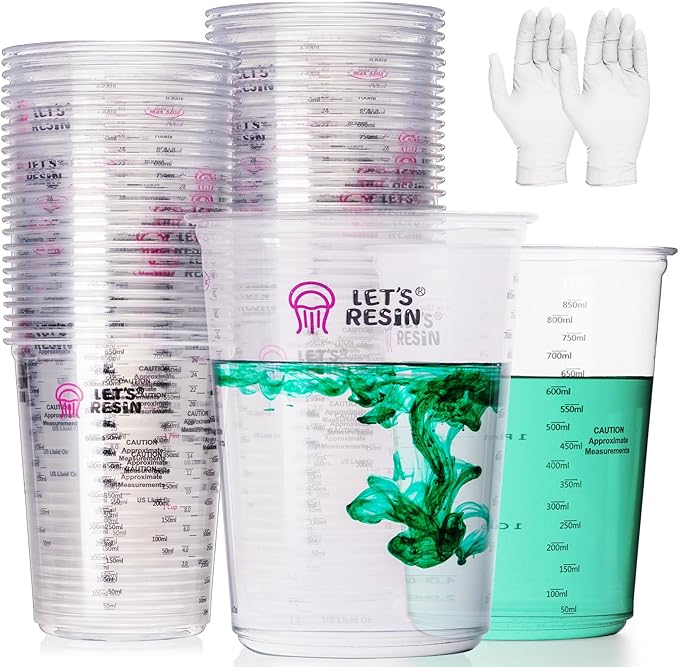 LET'S RESIN Resin Mixing Cups, 45pcs 32oz(1000ml) 2 Scales Accurate Paint Mixing Cup with Protective Gloves, Sturdy & Thick Disposable Measuring Cups for Paint, Pigments, Art, Auto Resin Mixer by LETSRESIN
