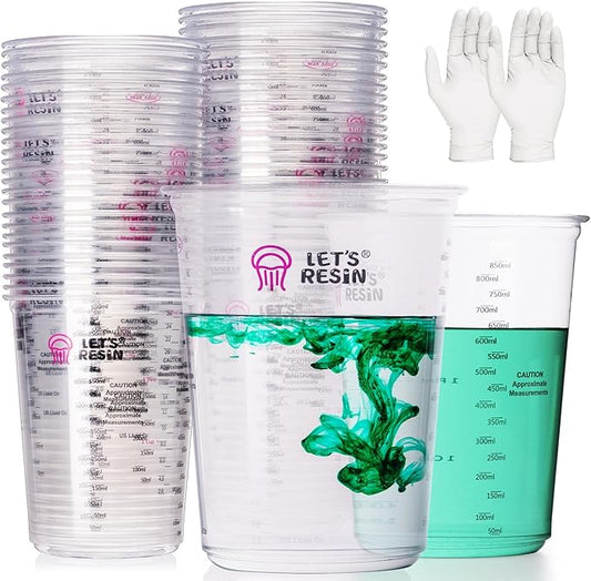 LET'S RESIN Resin Mixing Cups, 45pcs 32oz(1000ml) 2 Scales Accurate Paint Mixing Cup with Protective Gloves, Sturdy & Thick Disposable Measuring Cups for Paint, Pigments, Art, Auto Resin Mixer by LETSRESIN