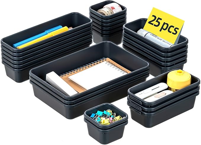 Kutesna 25 PCS Interlocking Desk Drawer Organizer Separator for Office,Bathroom,Kitchen,Makeup,Tool（4 Sizes） - Image 9