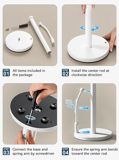 SMARTAKE Paper Towel Holder, Paper Towel Dispenser Standing Weighted Base Non Slip, Spring Arm for Easy Tear, Stainless Steel Paper Towel Holder for Home Kitchen Countertop Tabletop, White - Image 7