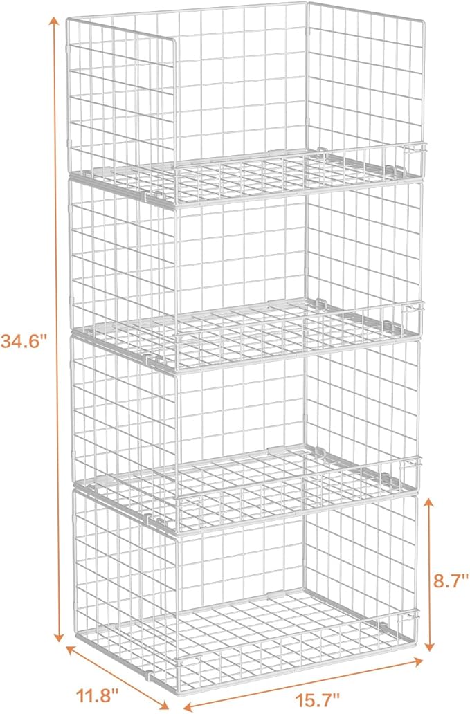 Yociyoga 4-Tier Stackable Closet Organizers and Storage Basket, Foldable Closet Shelf Organizer System, Space-Saving Clothes Storage Drawer Organizer for Wardrobe, White ((Patent 30022416)) - Image 3