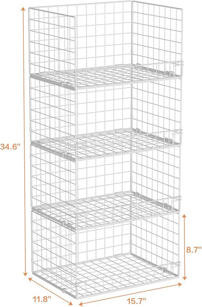 Yociyoga 4-Tier Stackable Closet Organizers and Storage Basket, Foldable Closet Shelf Organizer System, Space-Saving Clothes Storage Drawer Organizer for Wardrobe, White ((Patent 30022416)) - Image 3
