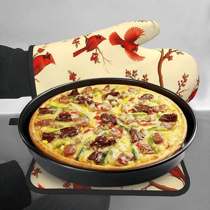 Red Cardinal Oven Mitts and Pot Holders Sets of 3, Non-Slip Christmas Heat Resistant Kitchen Gloves Hot Pad, Cardinal Gifts for Women, Rustic Christmas Kitchen Decor, Baking Cooking Grilling Gifts - Image 4