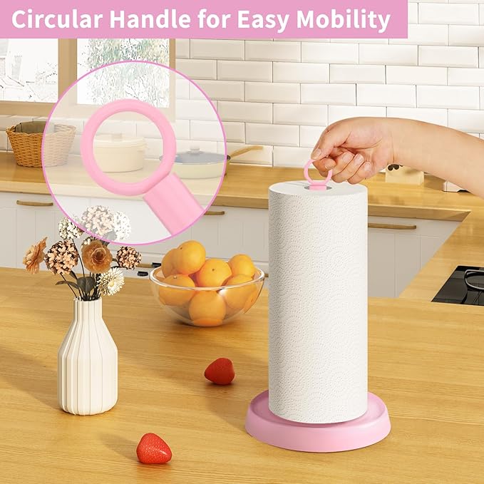 Pink Paper Towel Holder Countertop, Pink Kitchen Accessories Decor, Stainless Steel, Paper Towel Stand Holder for Bathroom Farmhouse Essentials with Weighted Base - Image 2