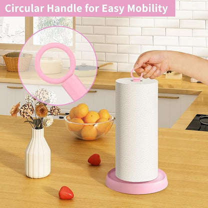 Pink Paper Towel Holder Countertop, Pink Kitchen Accessories Decor, Stainless Steel, Paper Towel Stand Holder for Bathroom Farmhouse Essentials with Weighted Base - Image 2