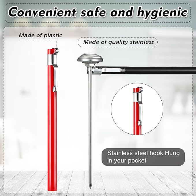 Xuhal 6 Pcs Stainless Steel Kitchen Thermometer with 5 Inch Long Stem 1 Inch Dial Thermometer Milk Frothing Food for Oven Probe Meat Grill BBQ Cooking Chocolate Water(Black, Red) - Image 2