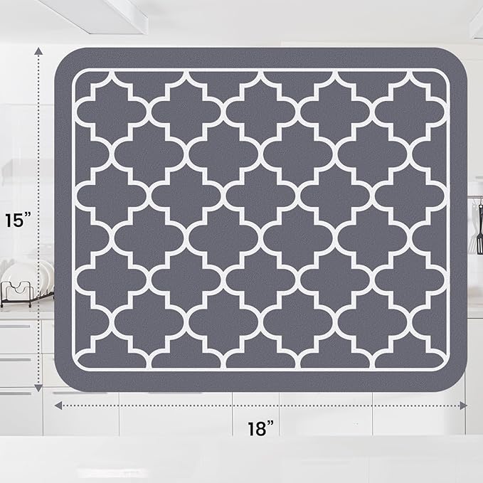 WISELIFE Dish Drying Mat Super Absorbent Drying Mat Large Dish Drying Mats for Kitchen Counter Easy Clean Dish Mat Kitchen Drying Mat15"x 18" Stylish Grey - Image 3