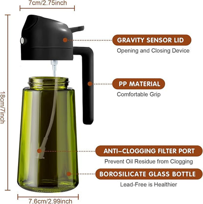 YARRAMATE 16oz/470ml 2PCS Light Blockage Dark Oil Sprayer for Cooking, 2 in 1 Olive Oil Dispenser Bottle for Kitchen, Green Glass Oil Bottle, Food-Grade Oil Mister for Air Fryer, BBQ (Black & White) - Image 7