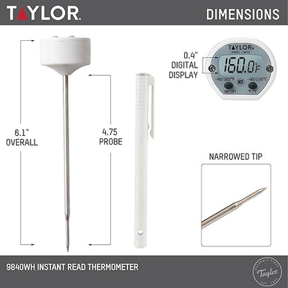 Taylor Instant Read Digital Meat Thermometer for Grill, BBQ & Kitchen, NSF Approved, Fast Internal Temperature Readings, F/C Switchable Display, Battery Included, Pocket Sleeve Clip, White - Image 3