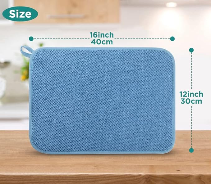GeeRic Microfiber Dish Drying Mat, Super Absorbent Kitchen Dish Drying Pad for Mother's Day, Reversible Gift Mats for Countertop, 12 * 16 inch Blue - Image 2