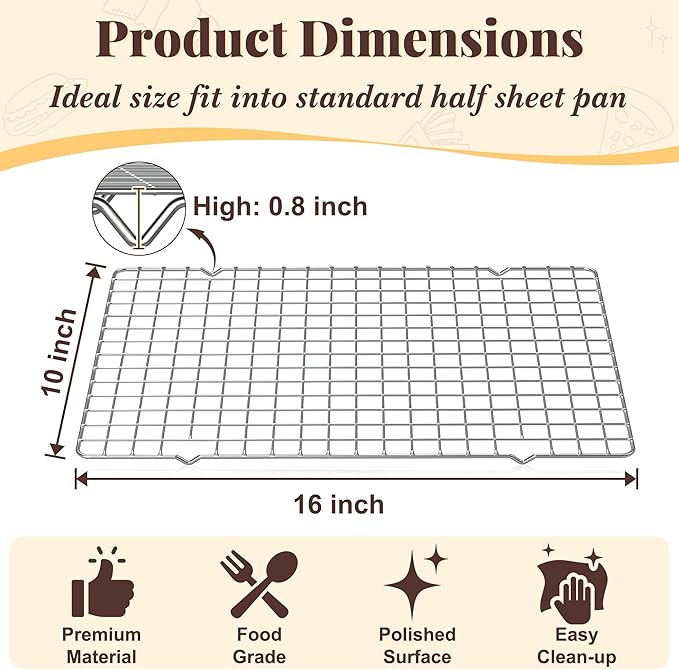 Cooling Racks for Cooking and Baking - 2 PCS 10" x 16" Grid Wire Baking Rack for Oven Cooking, Baking, Grilling, Roasting - Dishwasher Safe Bacon Rack - Fits Half Sheet Cookie Pan - Image 2