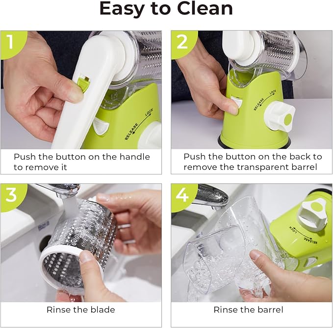 X Home Rotary Cheese Grater for Kitchen, Shredder with 3 Interchangeable Blades, Rotary Grater with Handle and Strong Suction Base, for Vegetables, Fruit, Nuts, Easy to Use and Clean, Green - Image 9