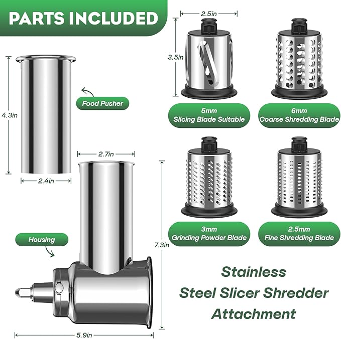 Stainless Steel Slicer Shredder Attachment for KitchenAid Stand Mixer, Includes Cheese Grater,Grinding Powder,Vegetable Slicer Shredder for KitchenAid cheese grater attachments with 4 Blades by HOZODO - Image 5