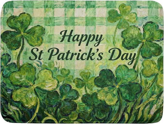St Patrick's Day Shamrock Dish Drying Mat for Kitchen Counter 18x24 Green Lucky Clover Plaid Happy Holiday Absorbent Reversible Microfiber Drying Mats Kitchen Countertop Protector Dishes Drainer Pad by Aytipun