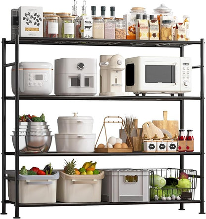 Sakugi Storage Shelves - 4 Tier Shelf Organizer, Heavy Duty Garage Shelving Unit with Leveling Feet, Stable Metal Shelves Organizer for Pantry, Kitchen and Closet, 46.3" W x 12.6" D x 46.6" H, Black by Sakugi