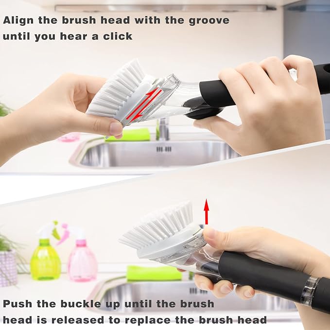 Brush Refills for OXO Dish Brush - 6 Pack Dish Brush Cleaning Soap Dispensing Head Replacement for Scrubber (White) - Image 6