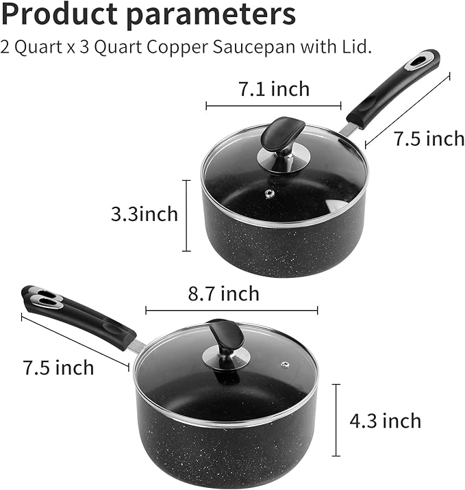Nonstick Saucepan Set with Lid, Non Stick 2Qt & 3Qt Sauce Pan Set with Glass Lid Small Pot for Home Kitchen - Image 4
