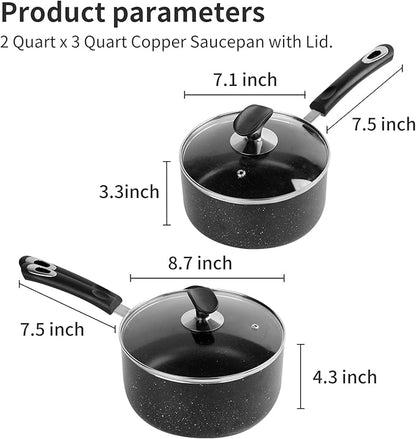 Nonstick Saucepan Set - 2 Quart and 3 Quart,Ultra Non Stick Sauce Pan Small Pot with Glass Lid,Great for Home Kitchen Restaurant,Black - Image 3