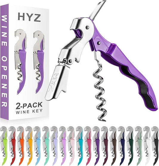 HYZ 2-Pack Wine Opener Waiter Corkscrew, Professional Wine Key for Servers, Bartender with Foil Cutter, Manual Wine Bottle Opener Double Hinged (Dark Purple) by HYZ