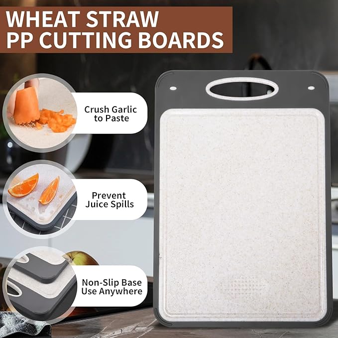 Titanium Cutting Boards for Kitchen - Katuchef Non Toxic Double Sided Metal for Meat/Fish & Wheat Straw PP for Fruits/Vegetables, Dishwasher Safe, Pure Titanium Easy Clean Chopping Board Large