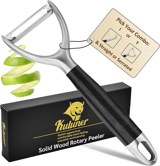 KULUNER 304 Stainless Steel Multi-Function Kitchen Peeler - With Solid Wood Handle, Sharp Durable Blade, Effortlessly Peels Vegetables and Fruits, Essential Kitchen Tool（ Type Y ）