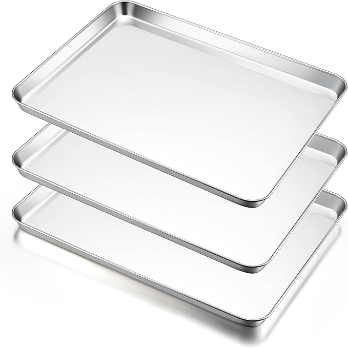 E-far Large Baking Sheets Set of 3, 20”x14” Stainless Steel Cookie Sheet Pans for Oven, Non Toxic Big Metal Baking Tray for Cake Cookies, Healthy & Rust Free, Mirror Finish & Dishwasher Safe by E-far