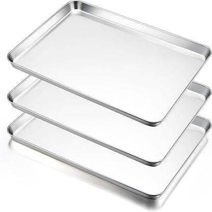 E-far Large Baking Sheets Set of 3, 20”x14” Stainless Steel Cookie Sheet Pans for Oven, Non Toxic Big Metal Baking Tray for Cake Cookies, Healthy & Rust Free, Mirror Finish & Dishwasher Safe by E-far
