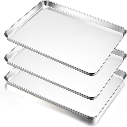 E-far Large Baking Sheets Set of 3, 20”x14” Stainless Steel Cookie Sheet Pans for Oven, Non Toxic Big Metal Baking Tray for Cake Cookies, Healthy & Rust Free, Mirror Finish & Dishwasher Safe by E-far