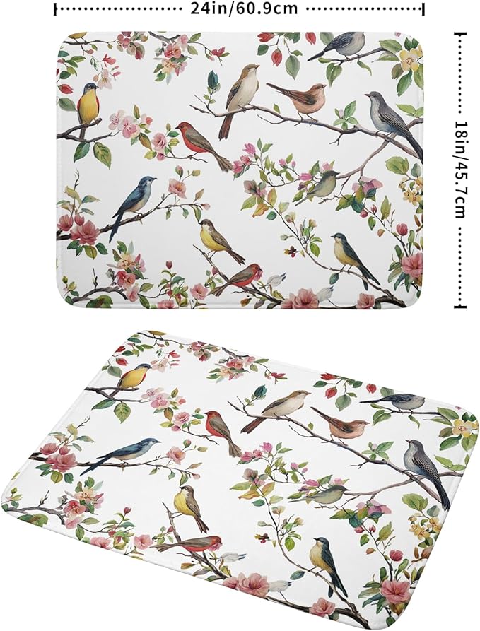 Spring Dish Drying Mat for Kitchen Counter Cute Birds Summer Holiday Microfiber Absorbent Dish Draining Reusable Washable Foldable Extra Large 18"x24" - Image 2