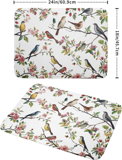 Spring Dish Drying Mat for Kitchen Counter Cute Birds Summer Holiday Microfiber Absorbent Dish Draining Reusable Washable Foldable Extra Large 18"x24" - Image 2