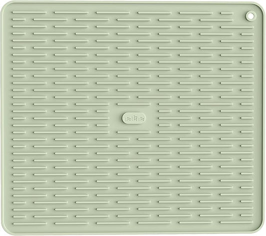 ME.FAN Silicone Dish Drying Mat for Kitchen Counter, Dish Drying Pad for Sink, Refrigerator or Drawer, Countertop Protection Pad L - 18''×16'' - Desert Sage
