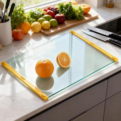 LANGBOHOS Small Glass Cutting Board(8x12 inch),Clear Tempered Glass Cutting board for Kitchen,Silicone Grip, Non-Slip, Heat-Resistant,Dishwasher Safe