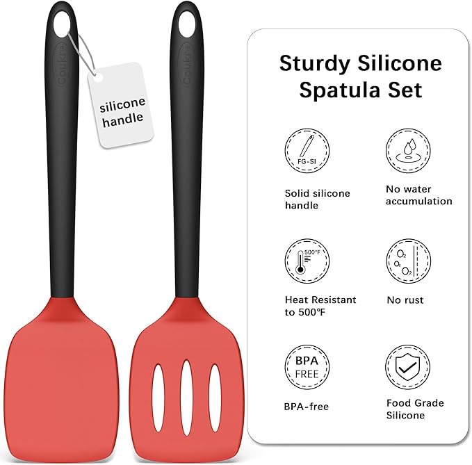 Coukre 2 Pack Silicone Spatula Set, High Heat Resistant, BPA Free Kitchen Spatula, Solid & Slotted Turner for Non-Stick Pans, Sautéing, and Flipping (2, RedBlack) - Image 3