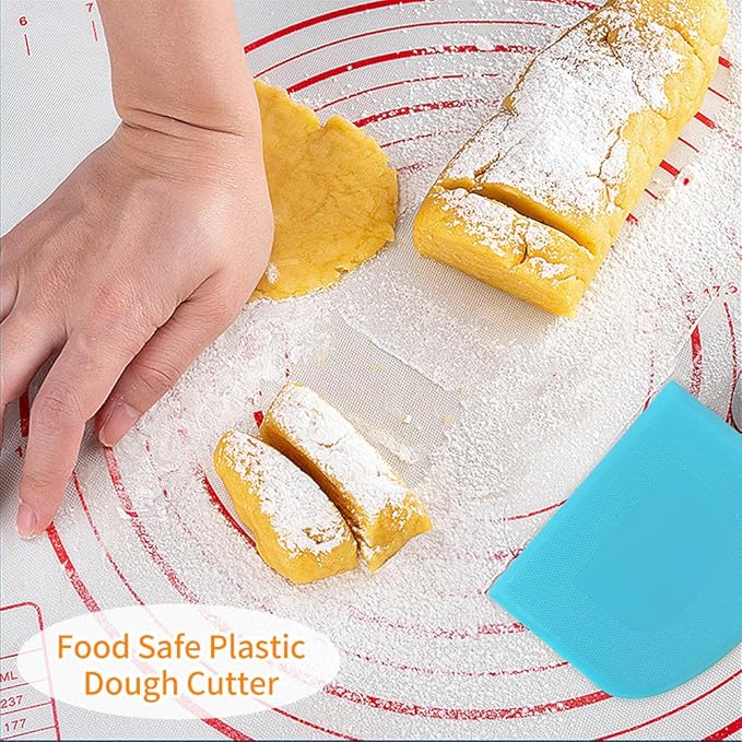 ALLTOP Bowl Spatula & Bench Scraper,Flexible Plastic Multipurpose Kitchen Pastry Cutter Tool,Food Scrappers for Bread Dough Baking Cake Fondant Icing,Set of 2 Pieces - White&Blue - Image 6