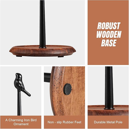 Wooden Paper Towel Holder countertop, Stylish Bird Shaped,Solid Wood Base&Iron Top, with Non-Slip Mat, Stable&Durable,Paper Towel Holder Farmhouse Style to Elevate Your Kitchen's Décor (Black) - Image 5