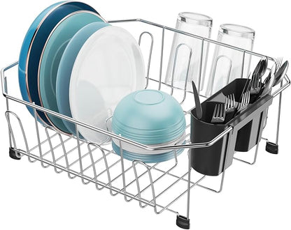 GSlife Small in Sink Dish Drying Rack - Stainless Steel Compact Dish Drainer for RV Kitchen Apartment Sink, Rust Resistant Inside Sink Rack, 1–2 Person Households, 13.1" W x 14.4" L, Silver by GSlife