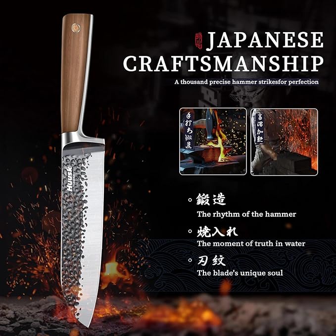 Huusk Santoku Knife 7 Inch Japanese Kitchen Knife Hand Forged Chopping Knives Razor Sharp Chef Knife for Vegetables Meat Home Cooking with Premium Present Box for Dad Mom - Image 3