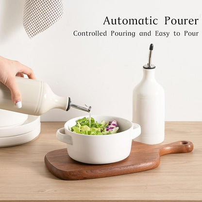 Sweejar Ceramic Olive Oil Dispenser Bottle Set, Opaque Oil Cruet Protects to Reduce Oxidation, Suitable For Storage Of Vinegar, Soy Sauce & Other Liquids,Pack of 2,15.5 Fl Oz（White Beige） - Image 3