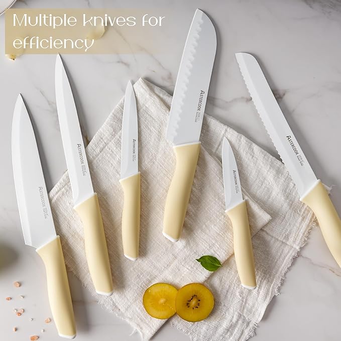 Astercook Kitchen Knife Set with Block and Sharpener 15 Piece Knives Set German High Carbon Stainless Steel Knives Sharp Blade Dishwasher Safe Deba Knives with Ergonomic Handle - Image 3