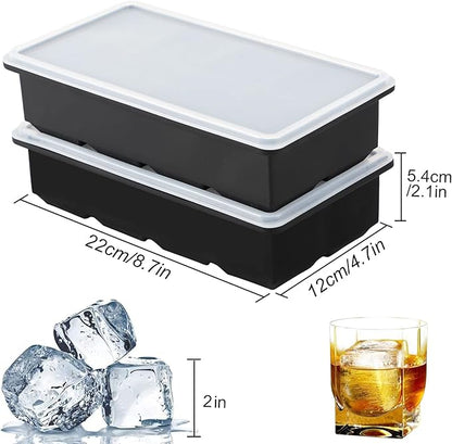 LessMo Ice Cube Tray with Lid - 2 Pack Large Silicone Ice Tray Molds for Freezer, BPA Free, Big Square Ice Cube for Whiskey, Cocktails, Baby Food, Juices - Image 2