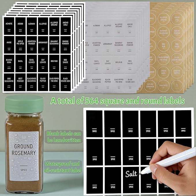 Spice Jars with Labels - 24 Glass Spice with Shaker Lids & Airtight Plastic Caps - 4oz Complete Seasoning Containers Organizer Set for Cabinet, Drawer & Rack (Light Green) - Image 6