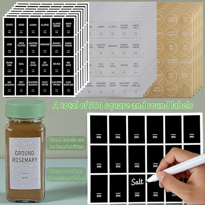 Spice Jars with Labels - 24 Glass Spice with Shaker Lids & Airtight Plastic Caps - 4oz Complete Seasoning Containers Organizer Set for Cabinet, Drawer & Rack (Light Green) - Image 6