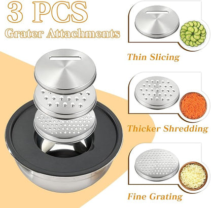 Unokit Mixing Bowls with Lids Set - 7 Pcs Stainless Steel Mixing Bowls with 3 Grater Attachments, Non-Slip Silicone Base Mixing Bowl Set for Kitchen - Image 4