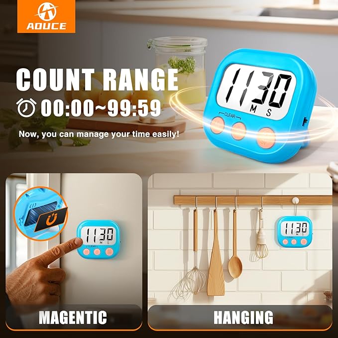 6 Pack Kitchen Timers Loud Ring Digital Timers for Cooking Magnetic Blue - Image 3