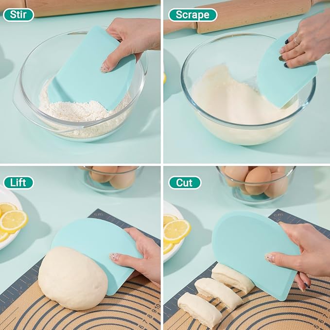 Silicone Dough Scraper with Stainless Steel Sheet, Curved Edge Flexible Bowl Scraper for Baking, Food Grade Silicone Bench Scraper for Sourdough Bread Proofing Basket, 5.98"×4.3", Mint Green, SAPID - Image 5