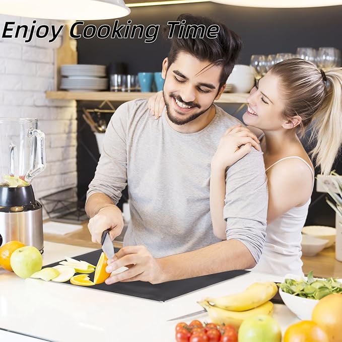 JJL Black Acrylic Cutting Board with Counter Lip, 24 x 18 Inches, Food-Grade, Anti-Slip, Perfect for Cutting Bread, Meat, and Veggies, Ideal Choice for Kitchen Countertop Décor