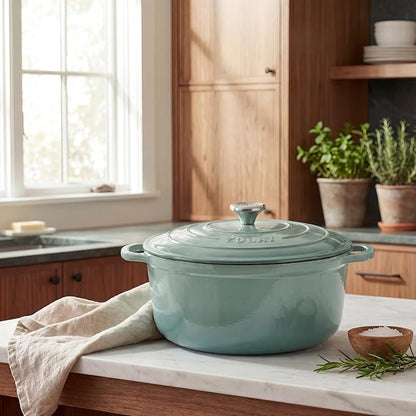 Zulay Kitchen 6 Quart Enameled Cast Iron Dutch Oven Pot with Lid – Premium Durability & Oven Safe up to 500°F – Heavy Duty Cookware Perfect for Bread Baking, Stews, Braising & Roasting - Aventurine - Image 2